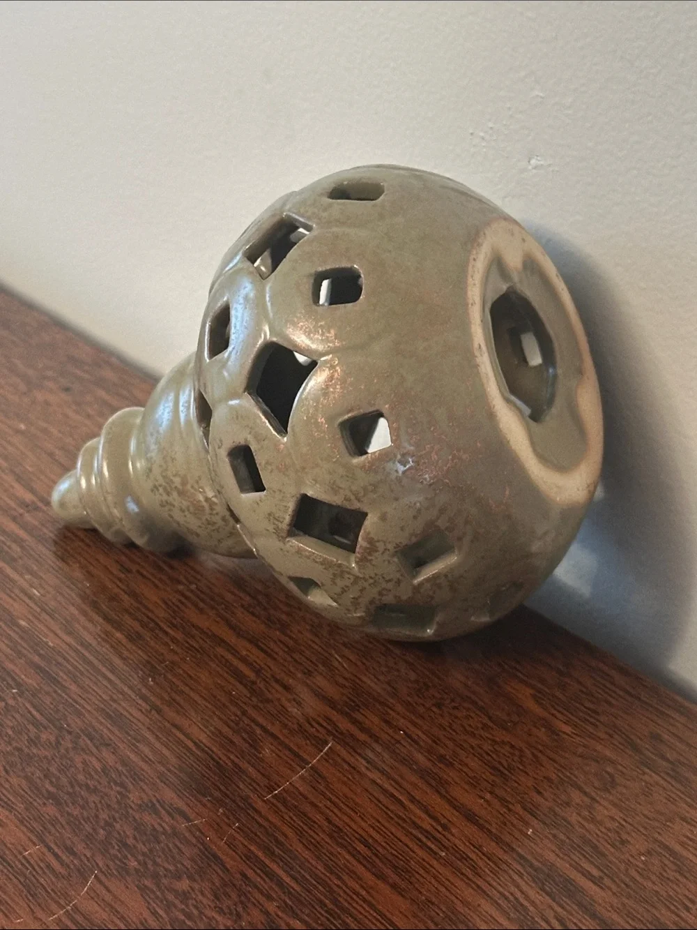 Decorative Lattice Ceramic Jar in Olive Green
